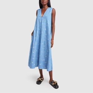 G. Label by Goop Margot Mid Length Dress 8 Blue Floral V-Neck Sleeveless Size 4